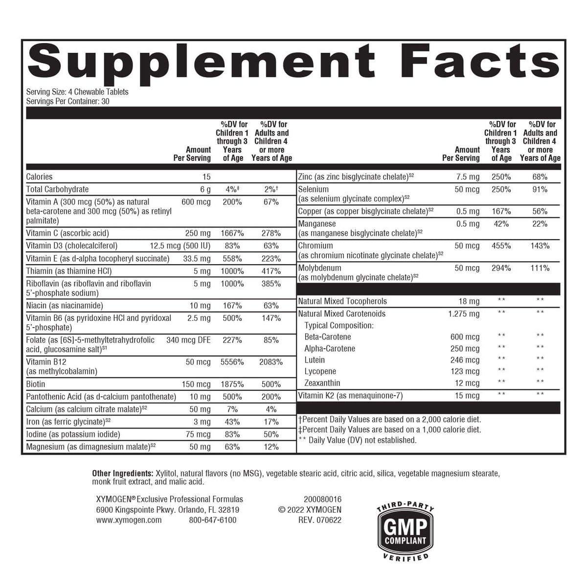 Emballage des comprimés XYMOGEN ActivNutrients Mûre Mixte