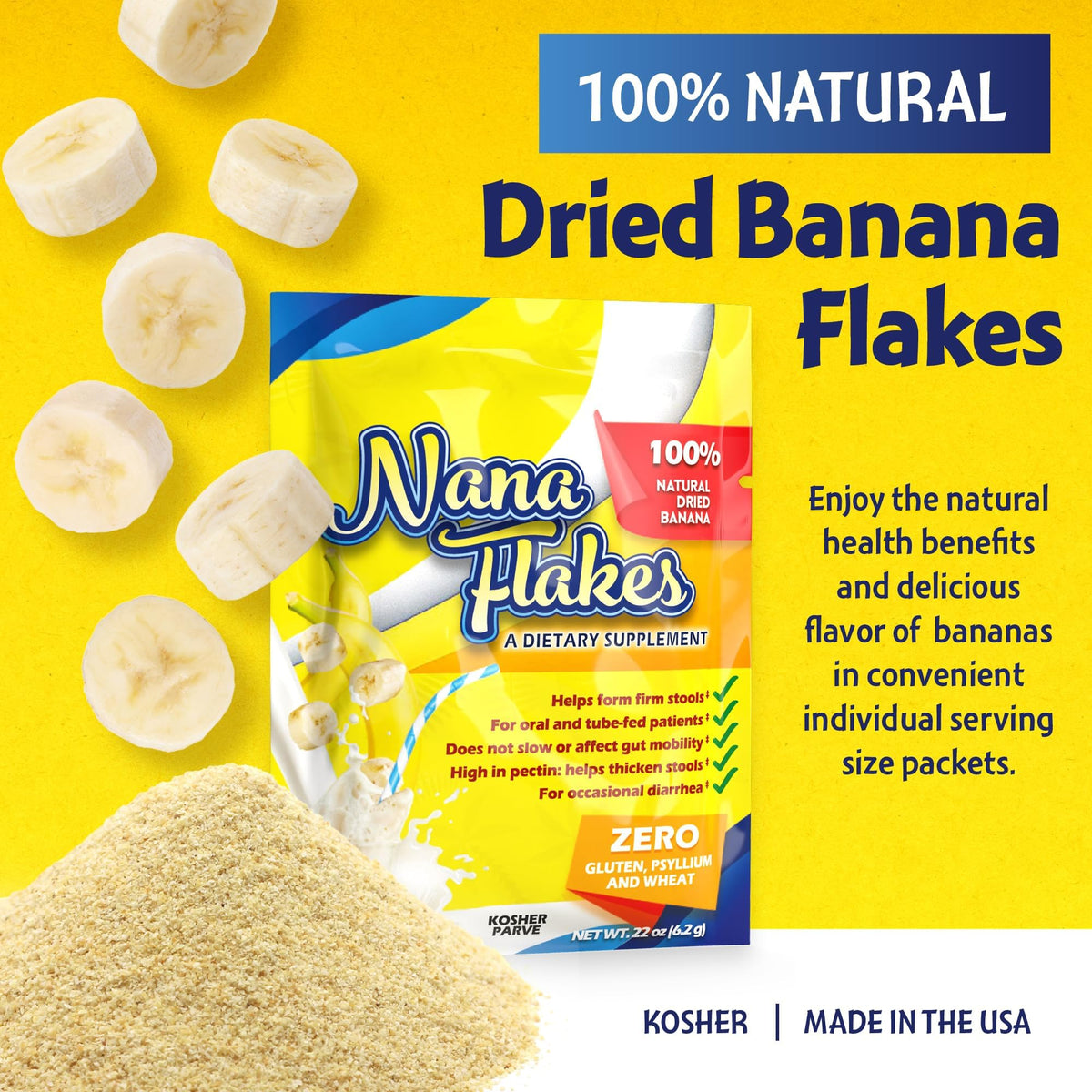 Emballage des flocons de banane Nutritional Designs, vue de face
