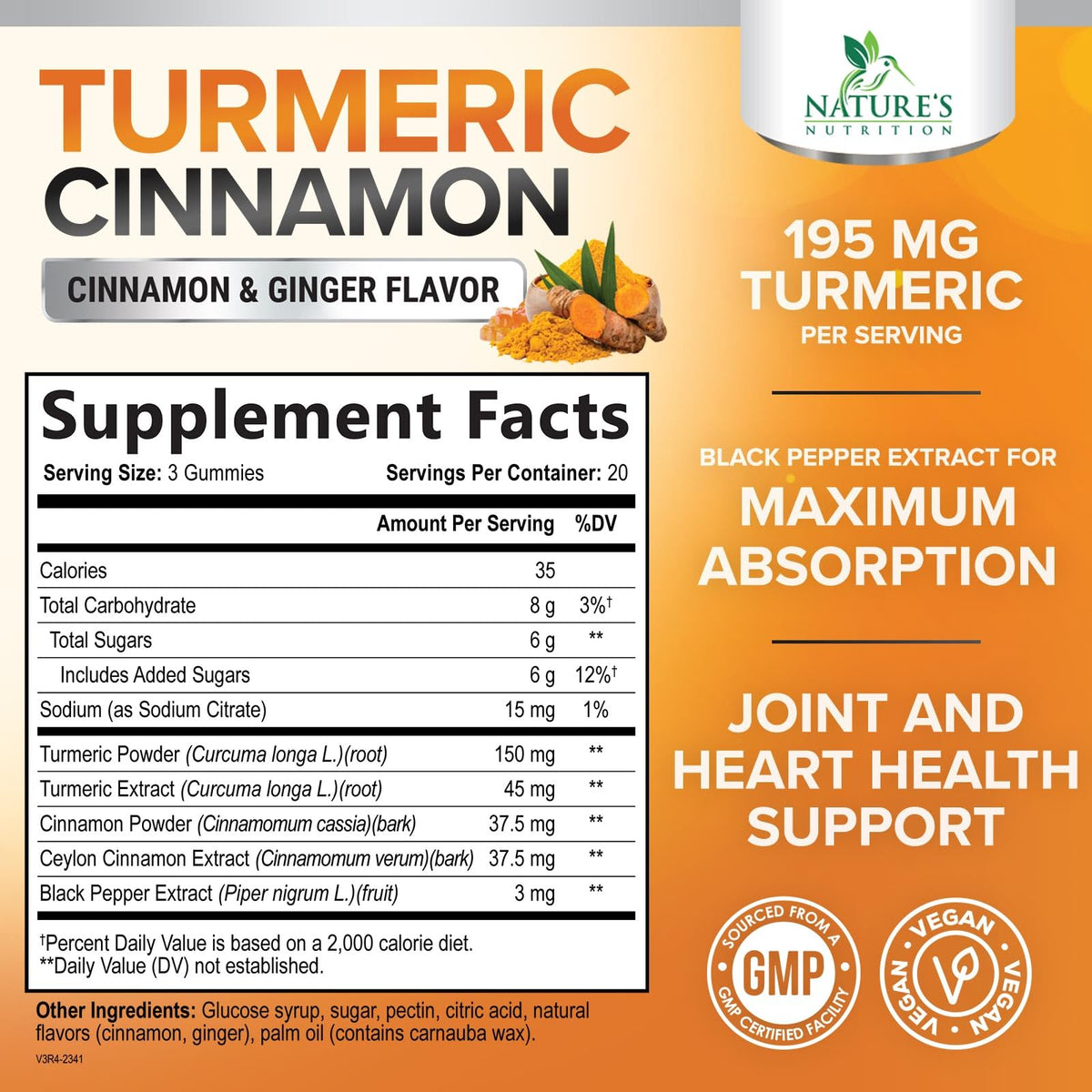 Emballage des gélifiés au curcuma Nature's Nutrition