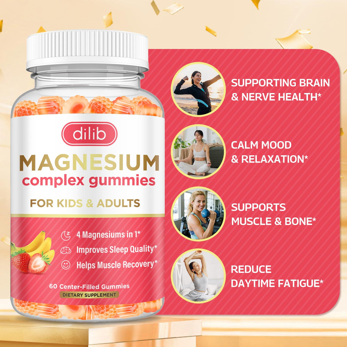 Emballage des gélifiés magnésium dilib 60 gummies