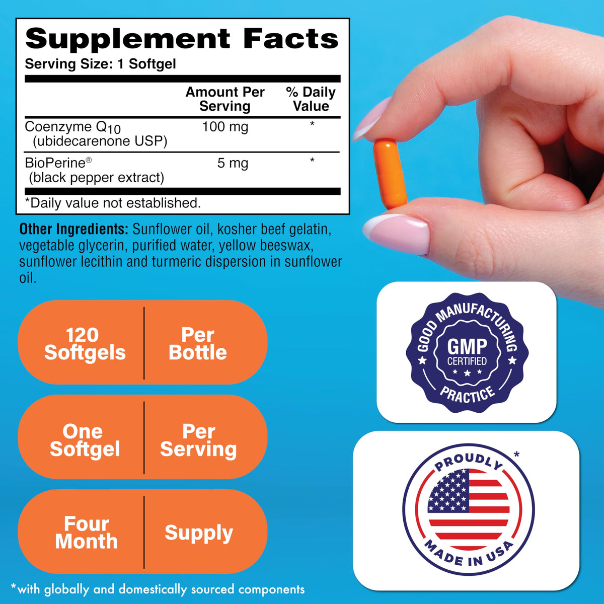 Emballage des gélules CoQ-10 100mg BioPerine