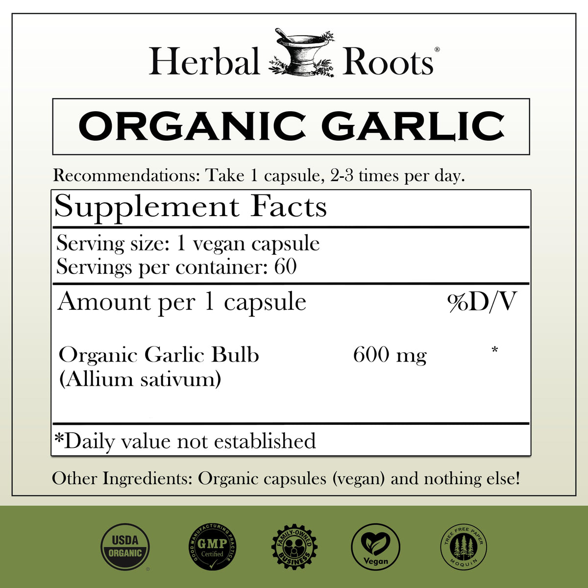Emballage des gélules d'ail entier bio Herbal Roots