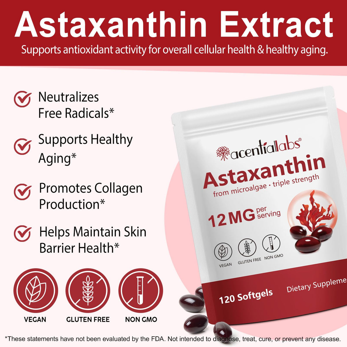 Emballage des gélules d'Astaxanthin 12mg, vue de dos