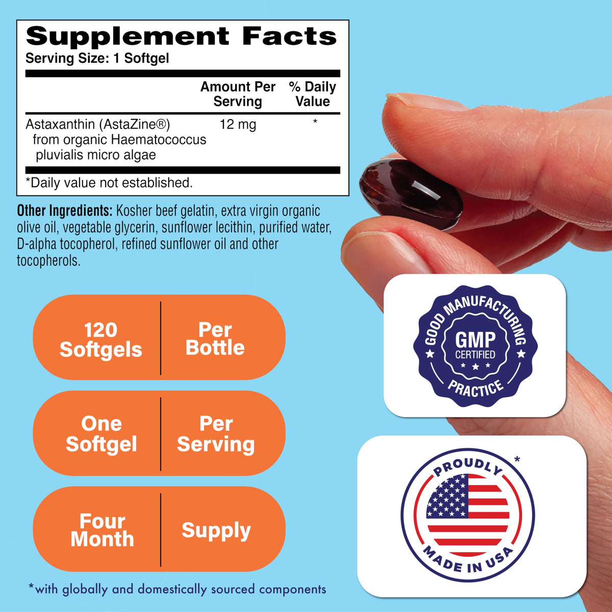 Emballage des gélules d'Astaxanthine 12mg Health Thru Nutrition