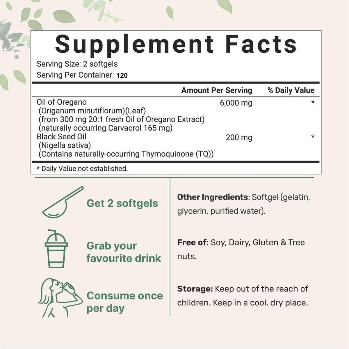 Emballage des gélules d'huile d'origan HealthyFinds