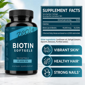Emballage des gélules de Biotine 10000 mcg Zeal Naturals