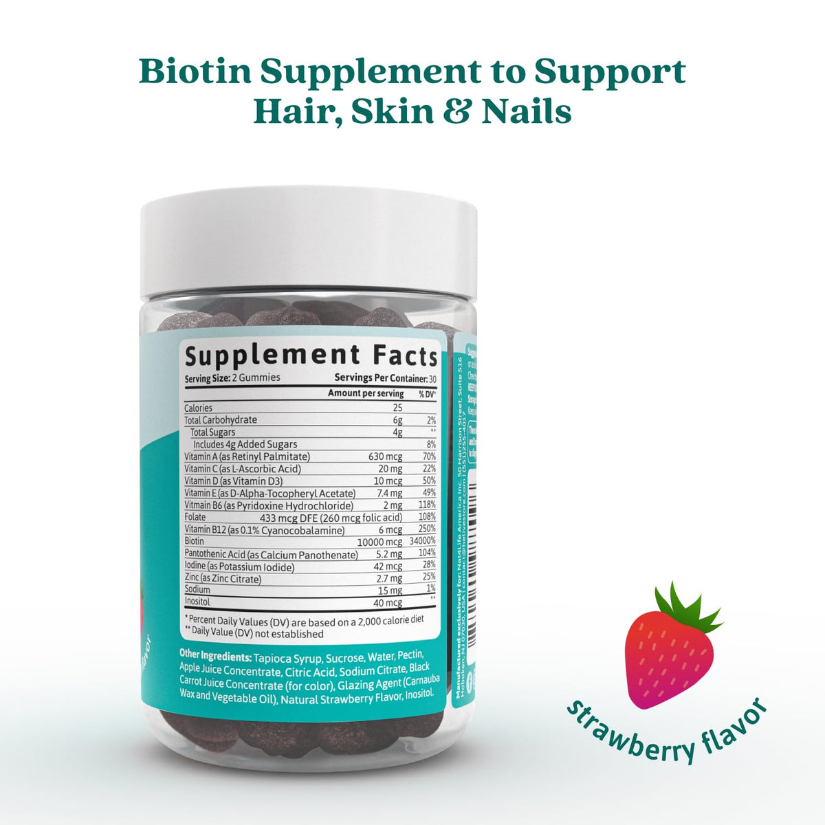 Emballage des gélules de biotine BeLive avec goût pomme et fraise