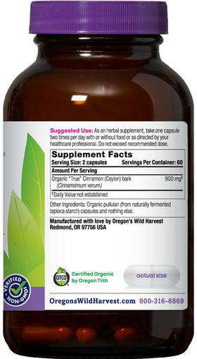 Emballage des gélules de cannelle Ceylan Oregon's Wild Harvest