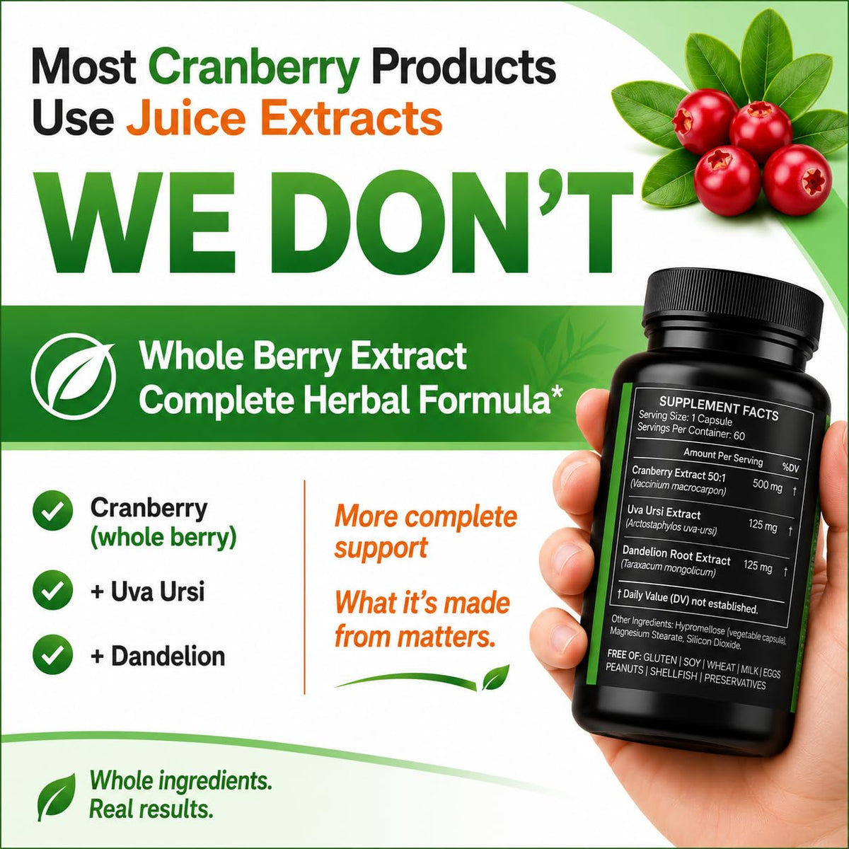 Emballage des gélules de cranberry avec les ingrédients listés