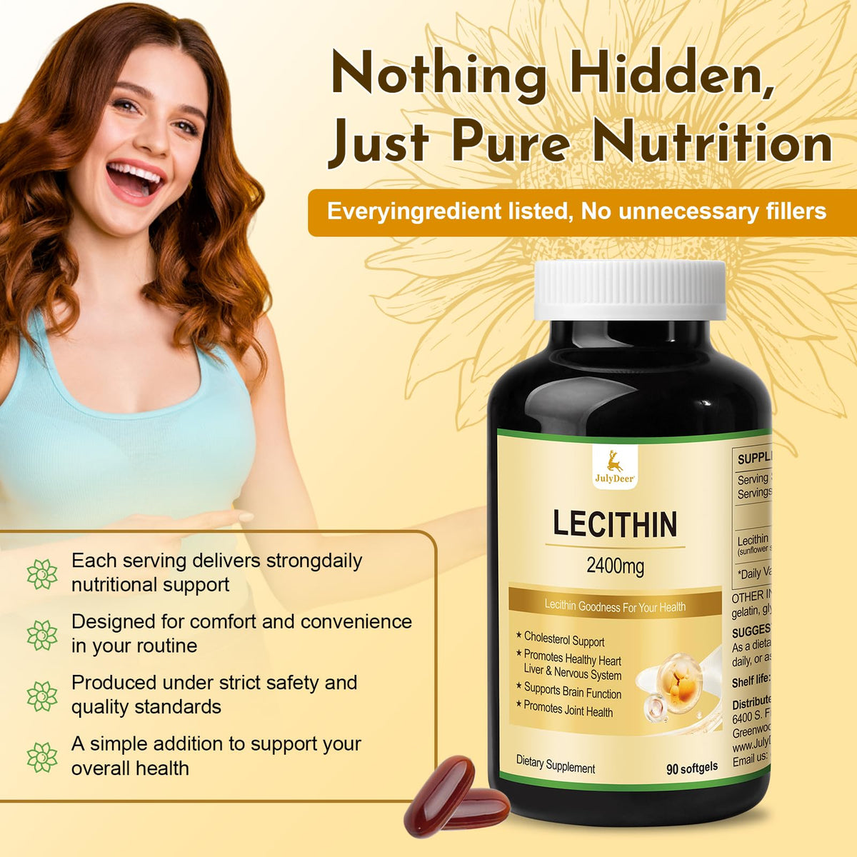 Emballage des gélules de Lecithine de Tournesol JulyDeer 2400mg