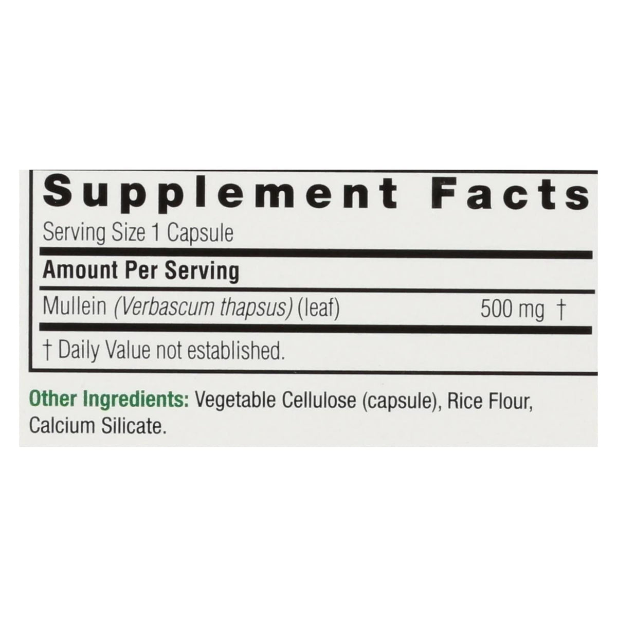 Emballage des gélules de molène Nature's Answer avec informations nutritionnelles