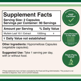 Emballage des gélules de Mullein Leaf de Double Wood, 1000mg, 180 capsules