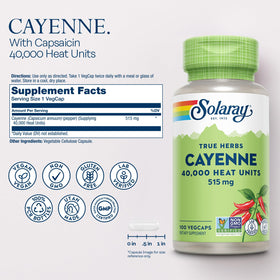 Emballage des gélules de poivre de Cayenne Solaray, vue arrière