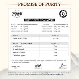 Emballage des gélules de Shilajit Miresi, informations nutritionnelles au dos