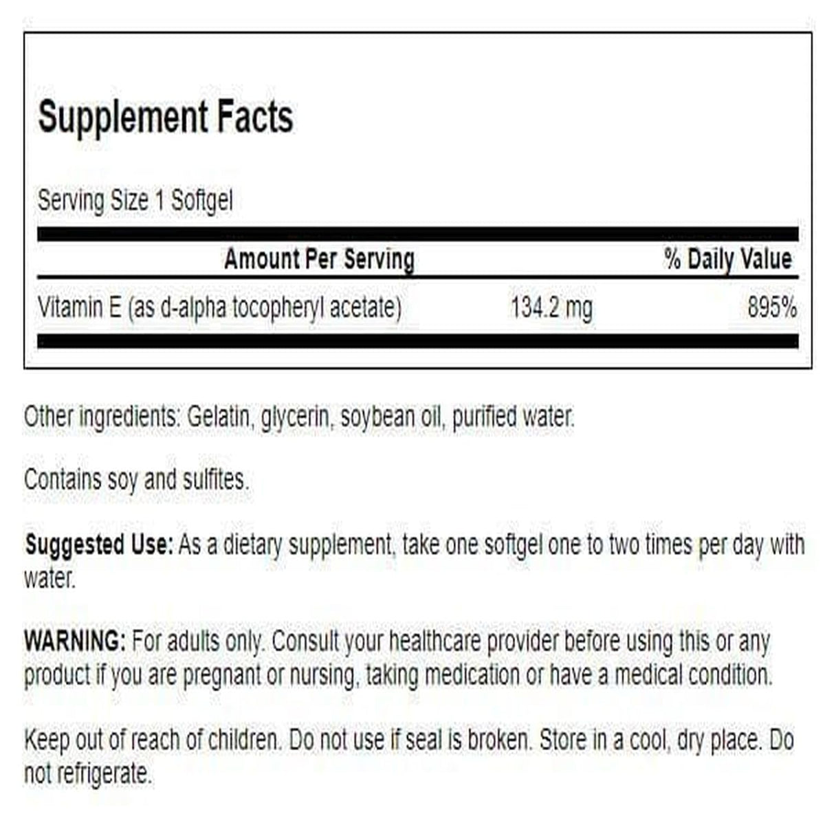 Emballage des gélules de vitamine E Swanson 200 IU