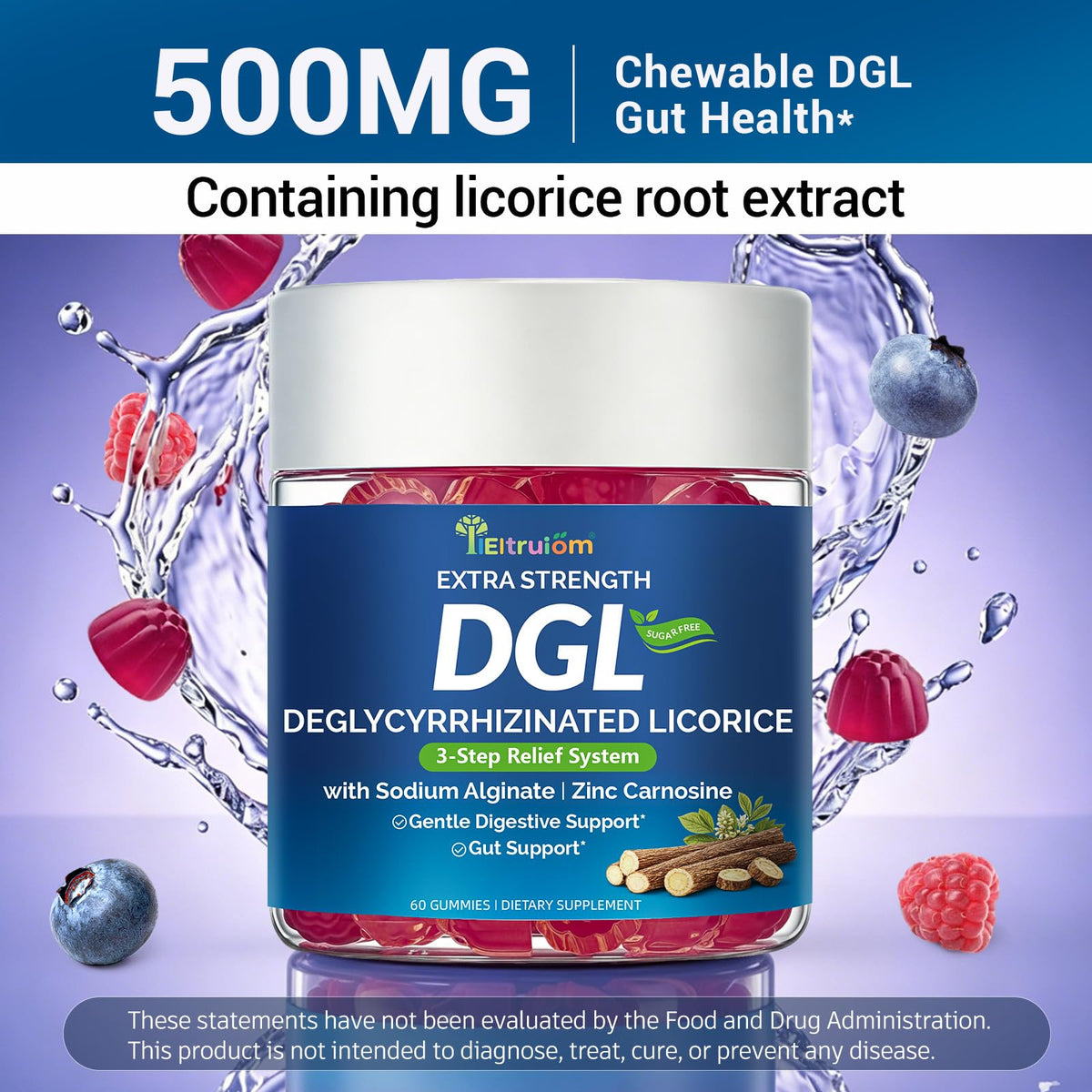 Emballage des gommes DGL IIEltruiom avec informations nutritionnelles