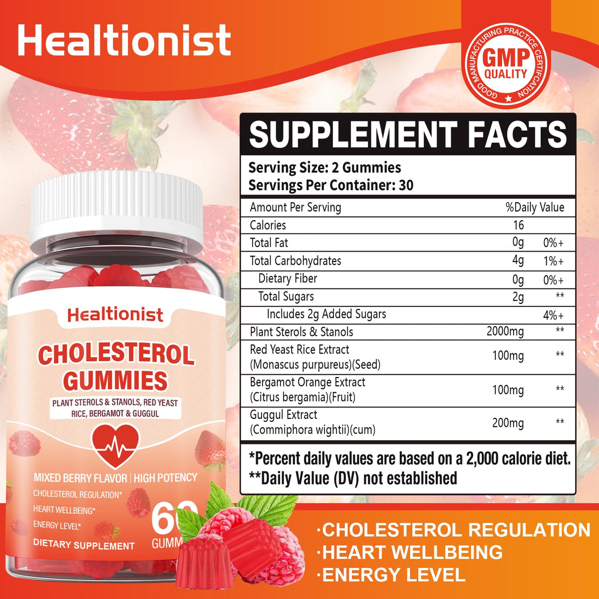 Emballage des gommes Healtionist avec illustration de fruits