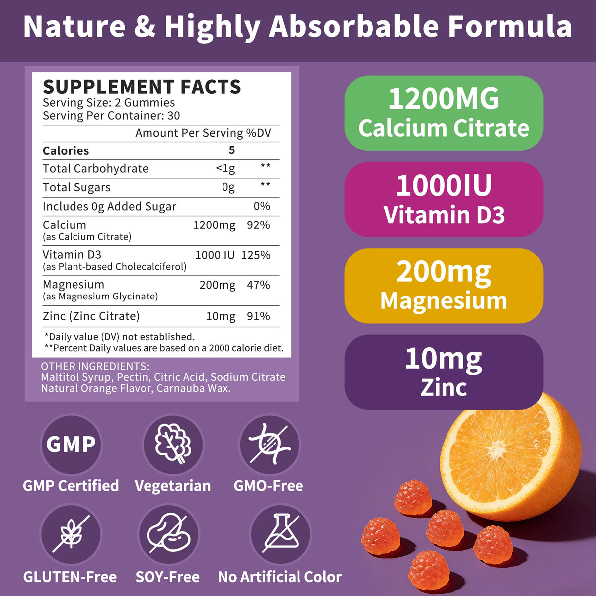 Emballage des gommes Hudetex Calcium Citrate 1200 mg
