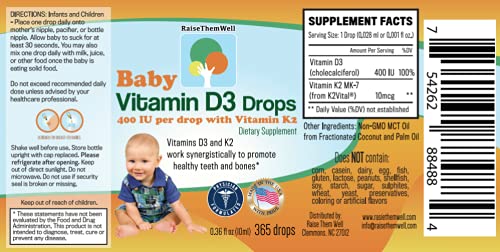 Emballage des gouttes de vitamine D et K Raise Them Well