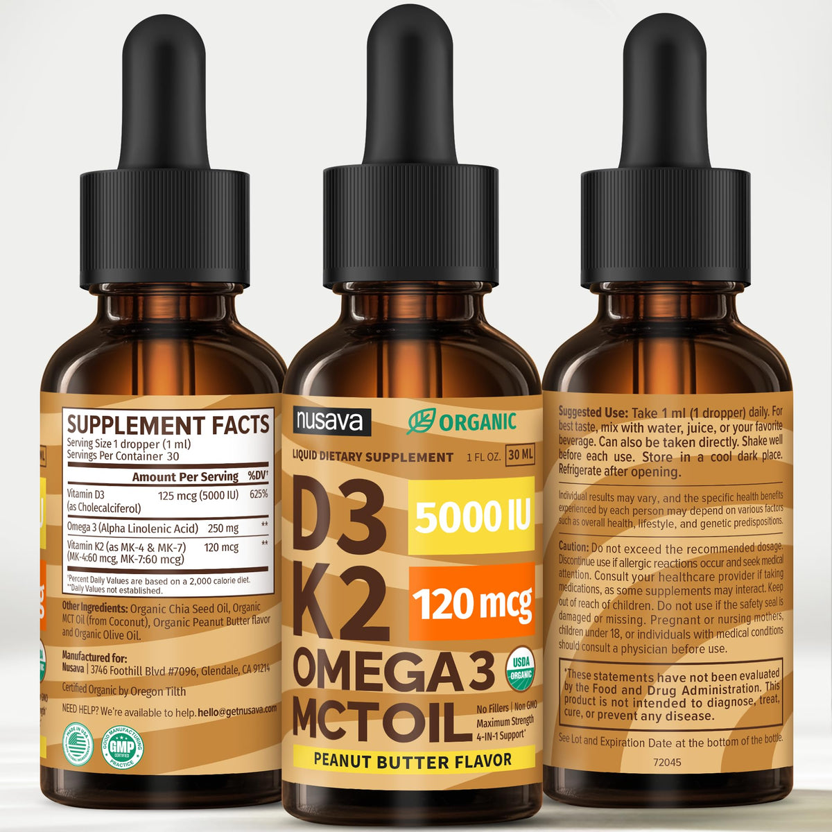 Emballage des gouttes de vitamine D3 K2 NUSAVA