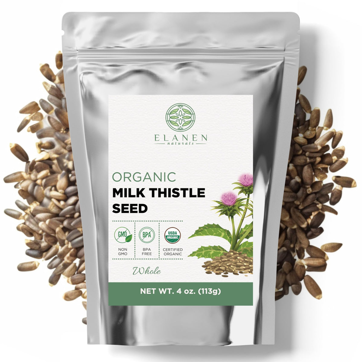 Emballage des graines de chardon-marie biologiques Elanen Naturals 113g