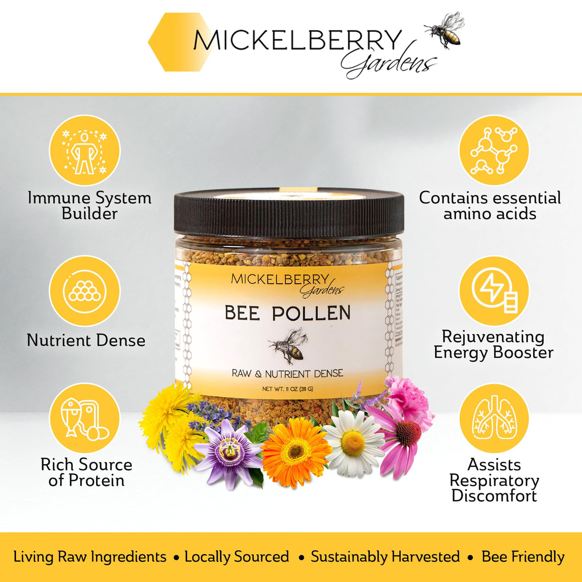Emballage des granules de pollen d'abeille Mickelberry Gardens