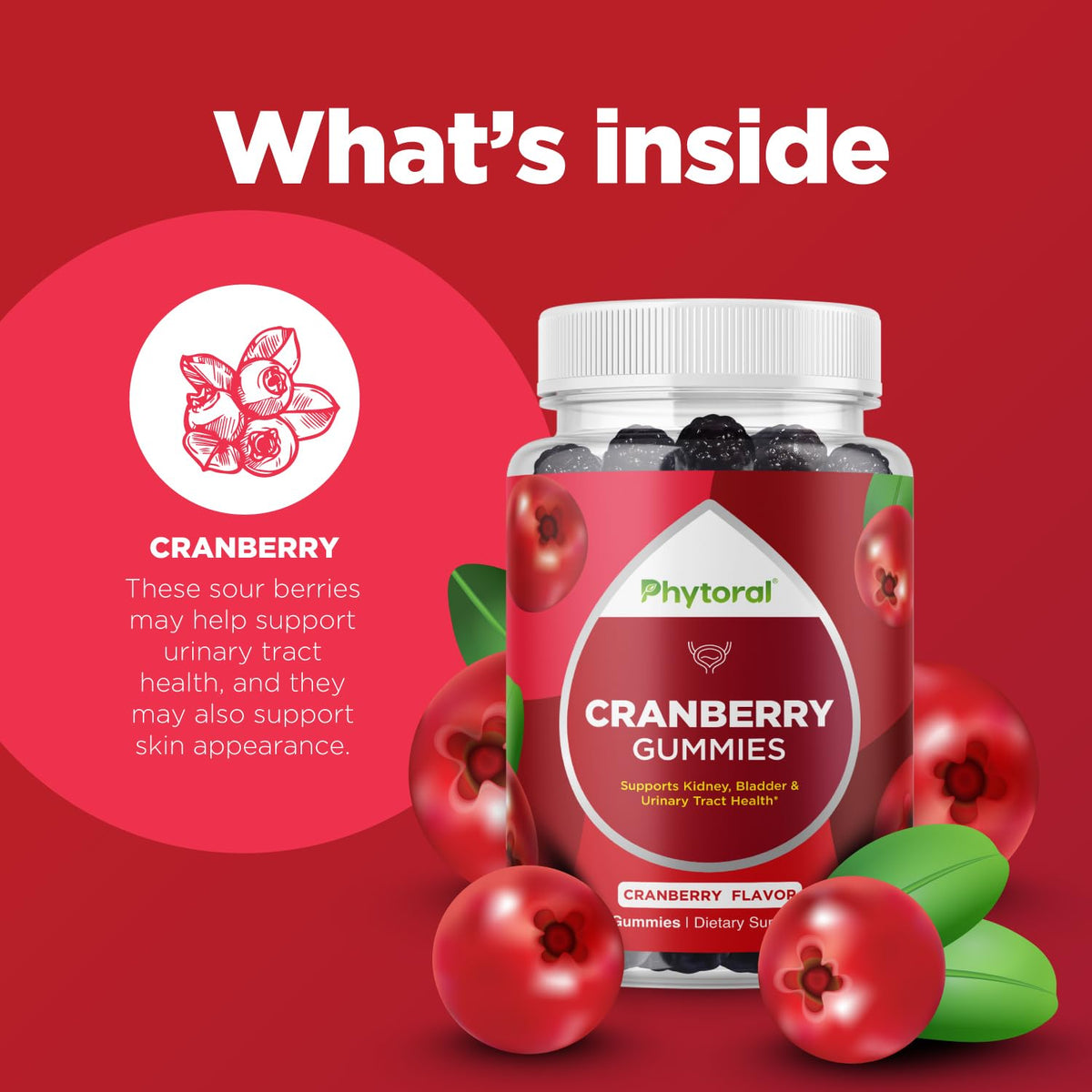 Emballage des gummies à la canneberge Phytoral avec informations nutritionnelles