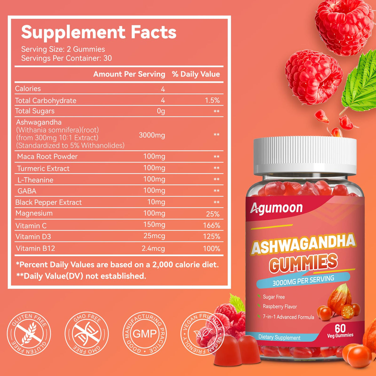Emballage des gummies Ashwagandha Agumoon 3000mg
