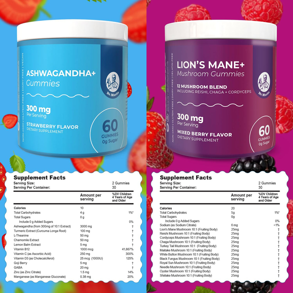 Emballage des gummies Ashwagandha et Champignon Lion DR. MORITZ