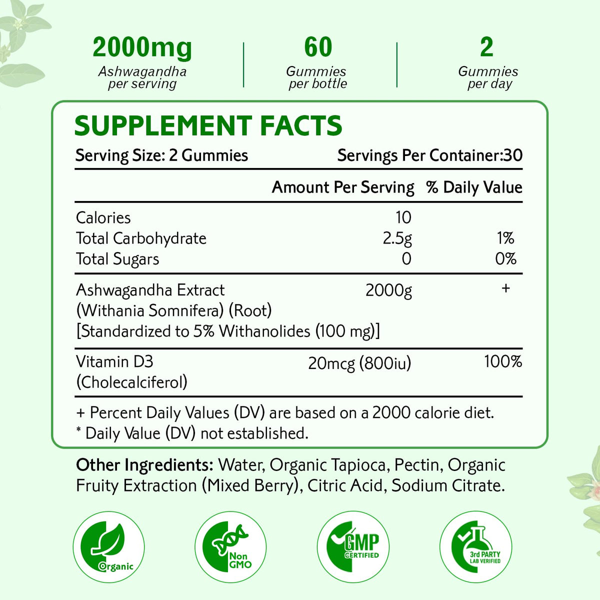 Emballage des gummies Ashwagandha Zetelixia, vue de face