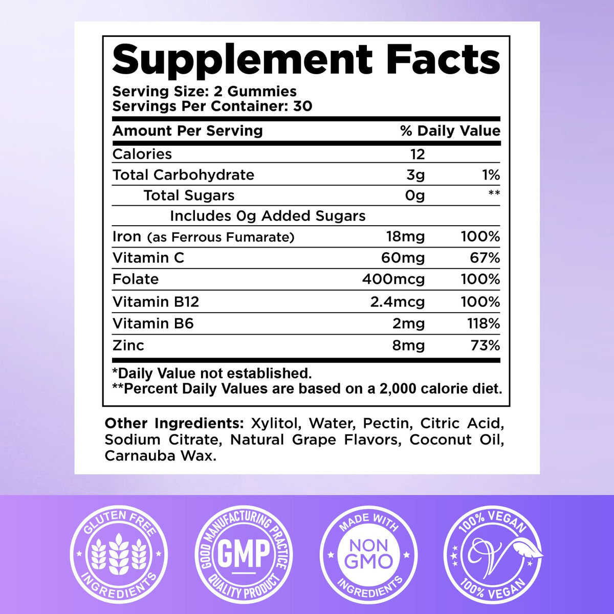Emballage des gummies au fer CFILIHTC avec informations nutritionnelles