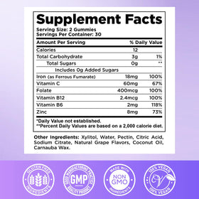 Emballage des gummies au fer CFILIHTC avec informations nutritionnelles
