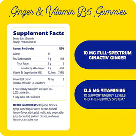 Emballage des gummies au gingembre Enzymedica avec informations nutritionnelles