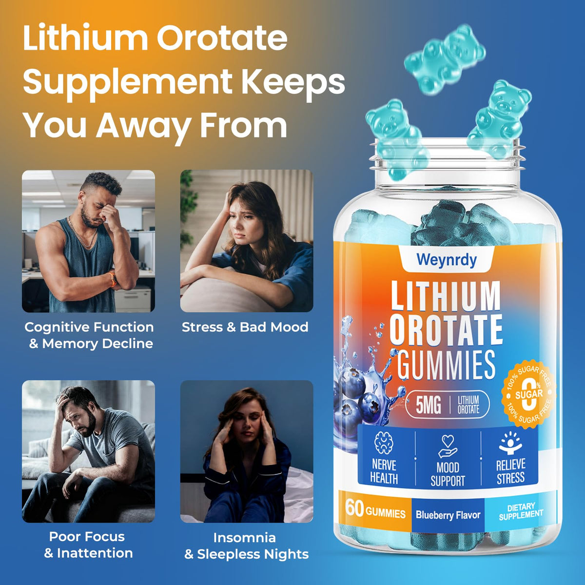 Emballage des gummies au Lithium Orotate 5mg présentant les ingrédients