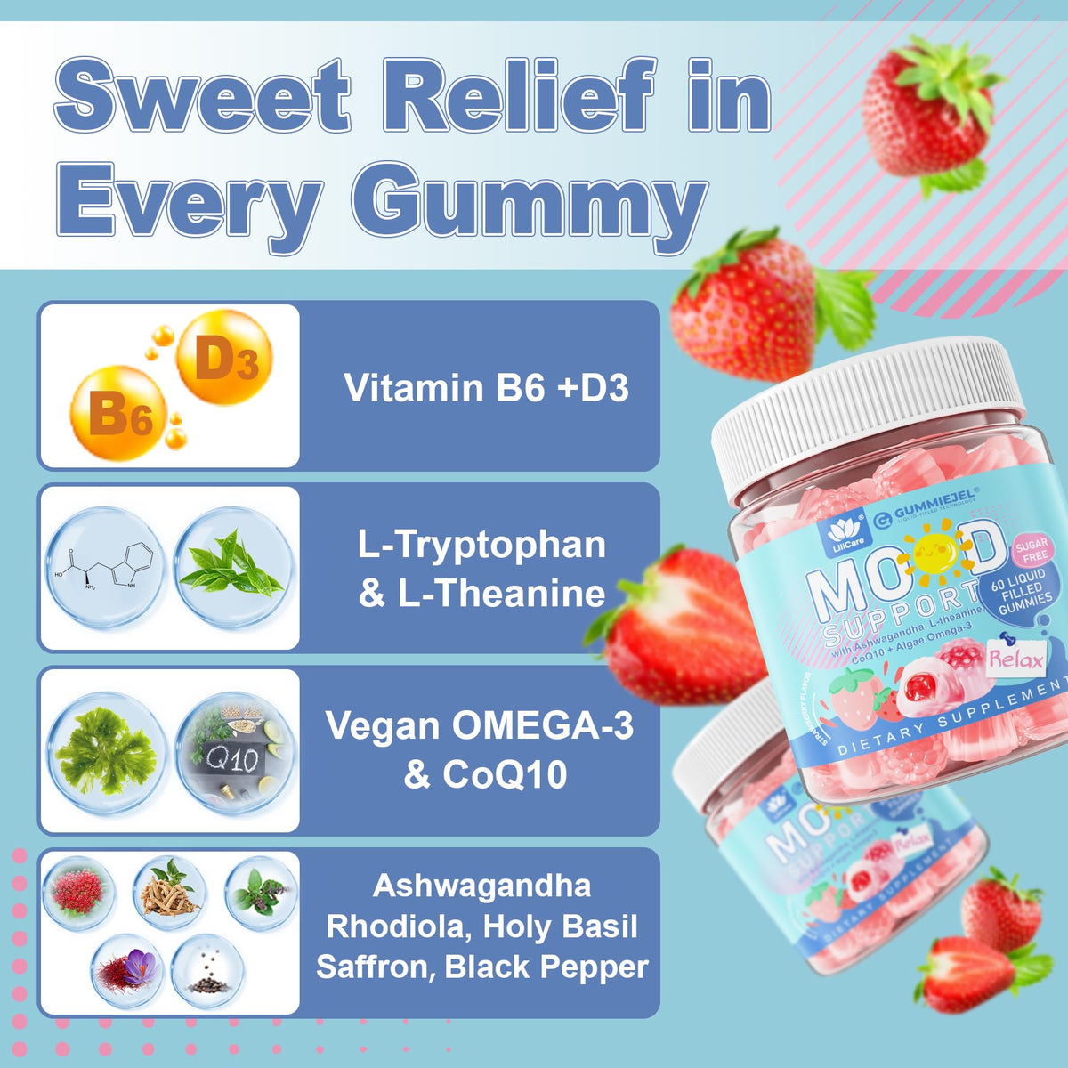 Emballage des Gummies Calm LILICARE avec Omega 3