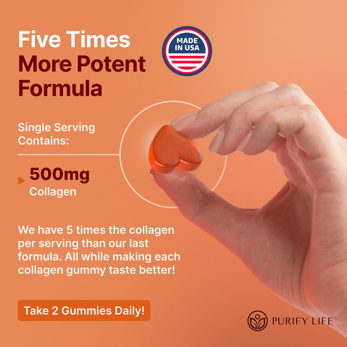 Emballage des gummies collagène marin Purify Life, détails sur le produit