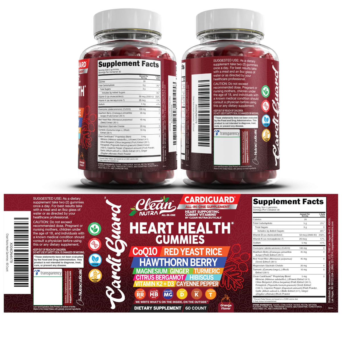 Emballage des gummies CoQ10 Clean Nutraceuticals avec informations nutritionnelles
