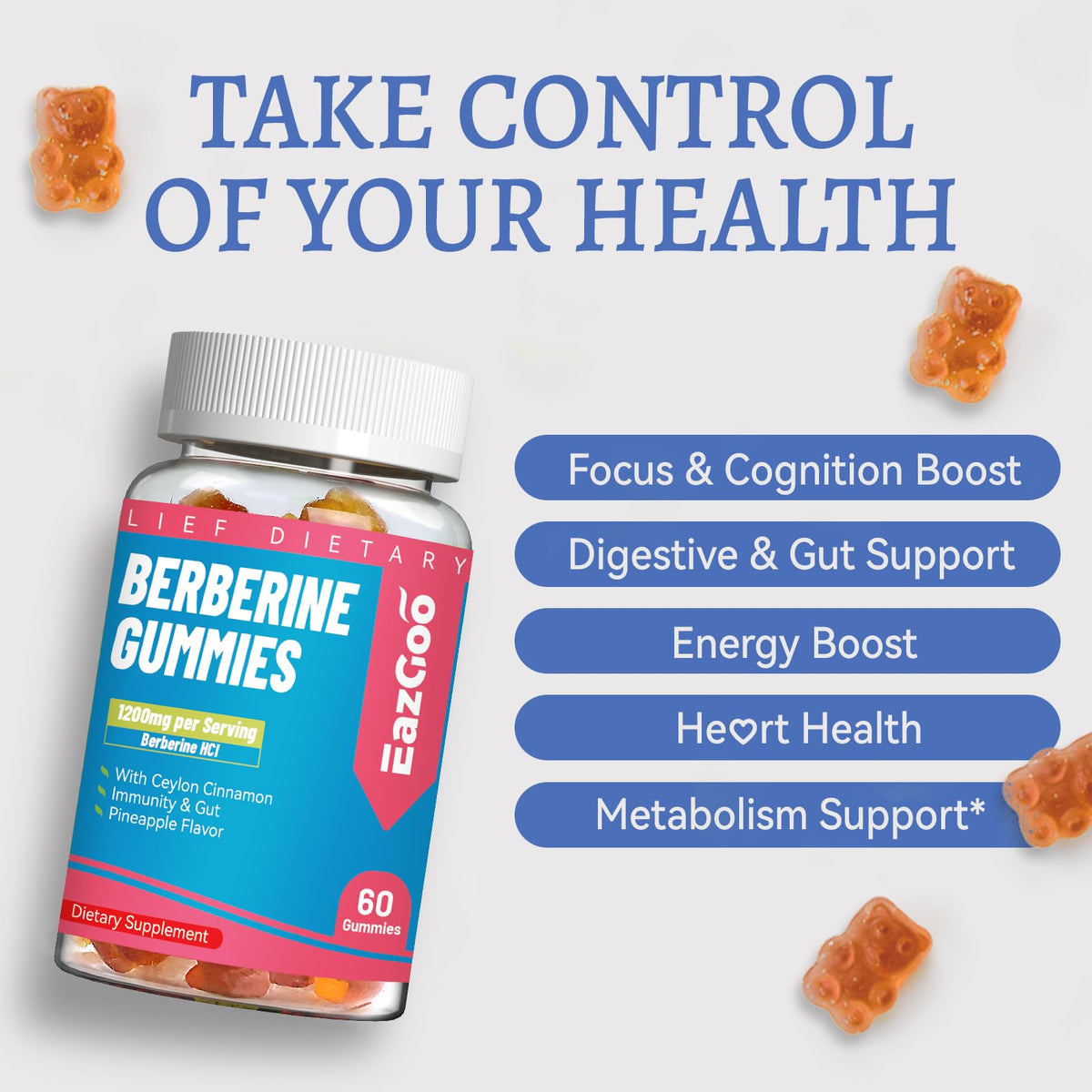 Emballage des Gummies de Berbérine EAZGOO, 2 paquets