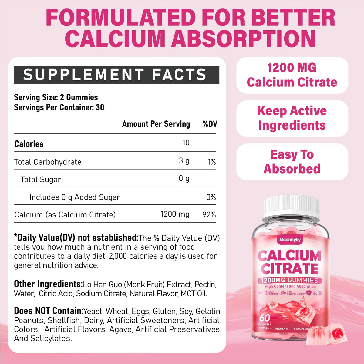 Emballage des gummies de calcium citrate Maennyliy