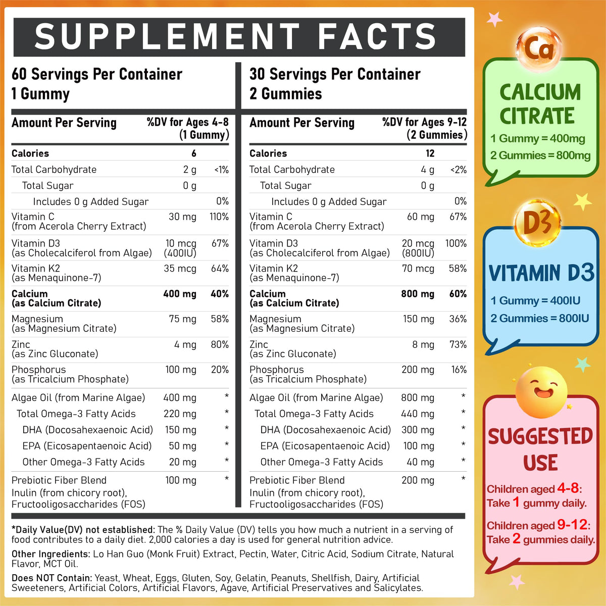 Emballage des gummies de calcium Edmmyliy, côté