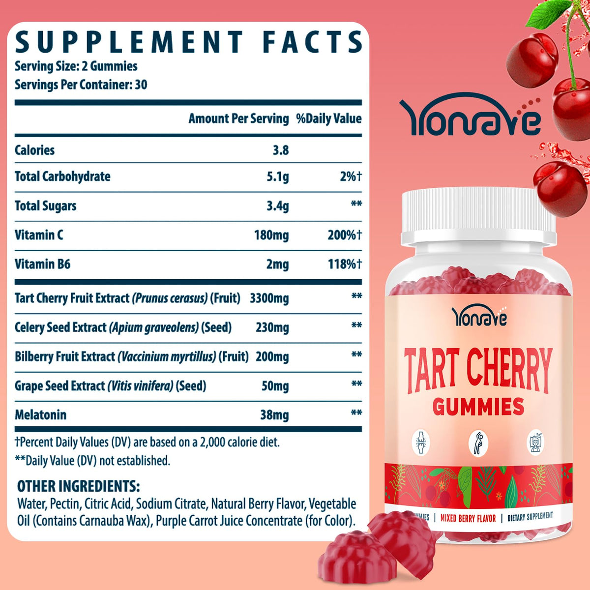 Emballage des gummies de cerise acide Yonrave, 120 unités