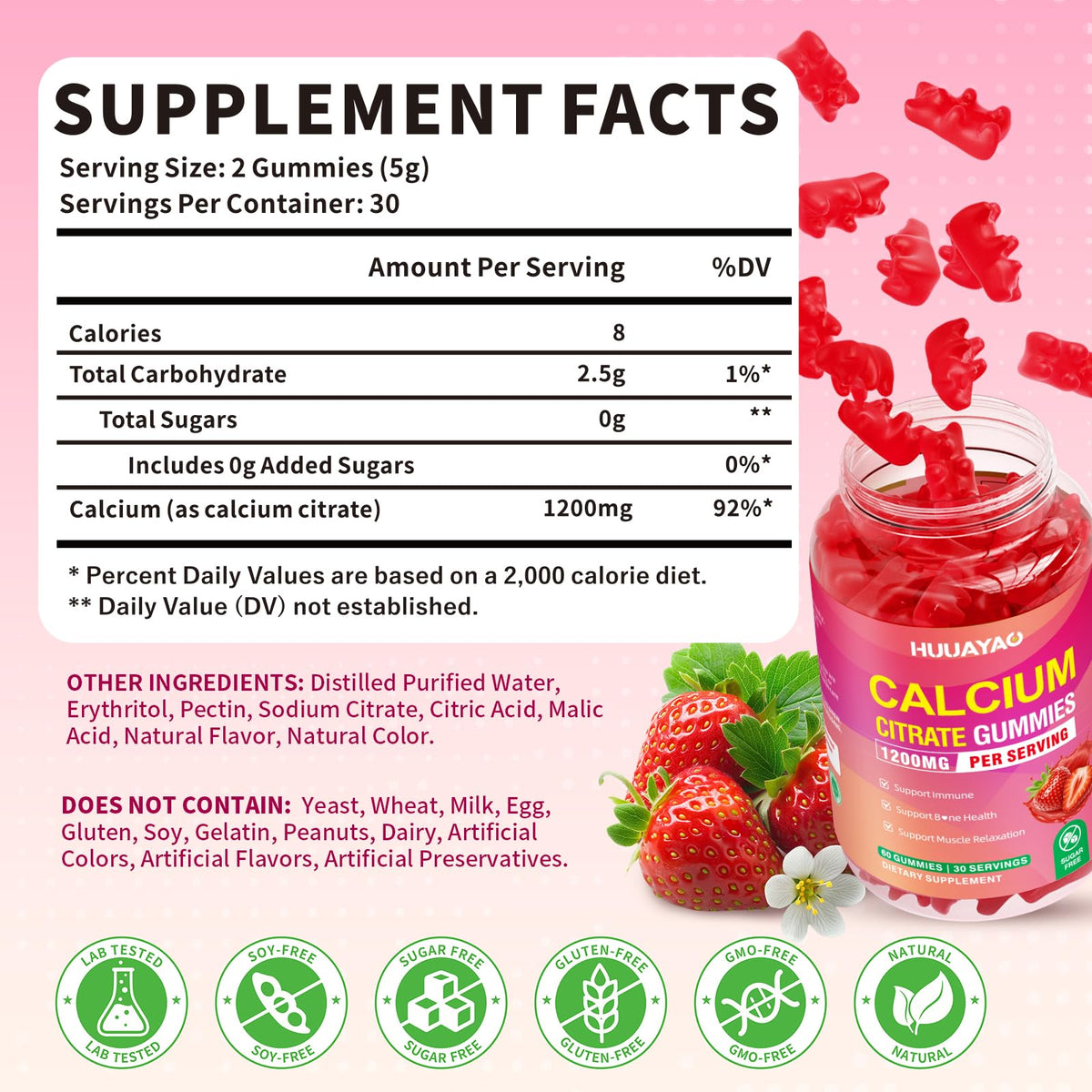 Emballage des gummies de citrate de calcium HUUAYAO 120 unités