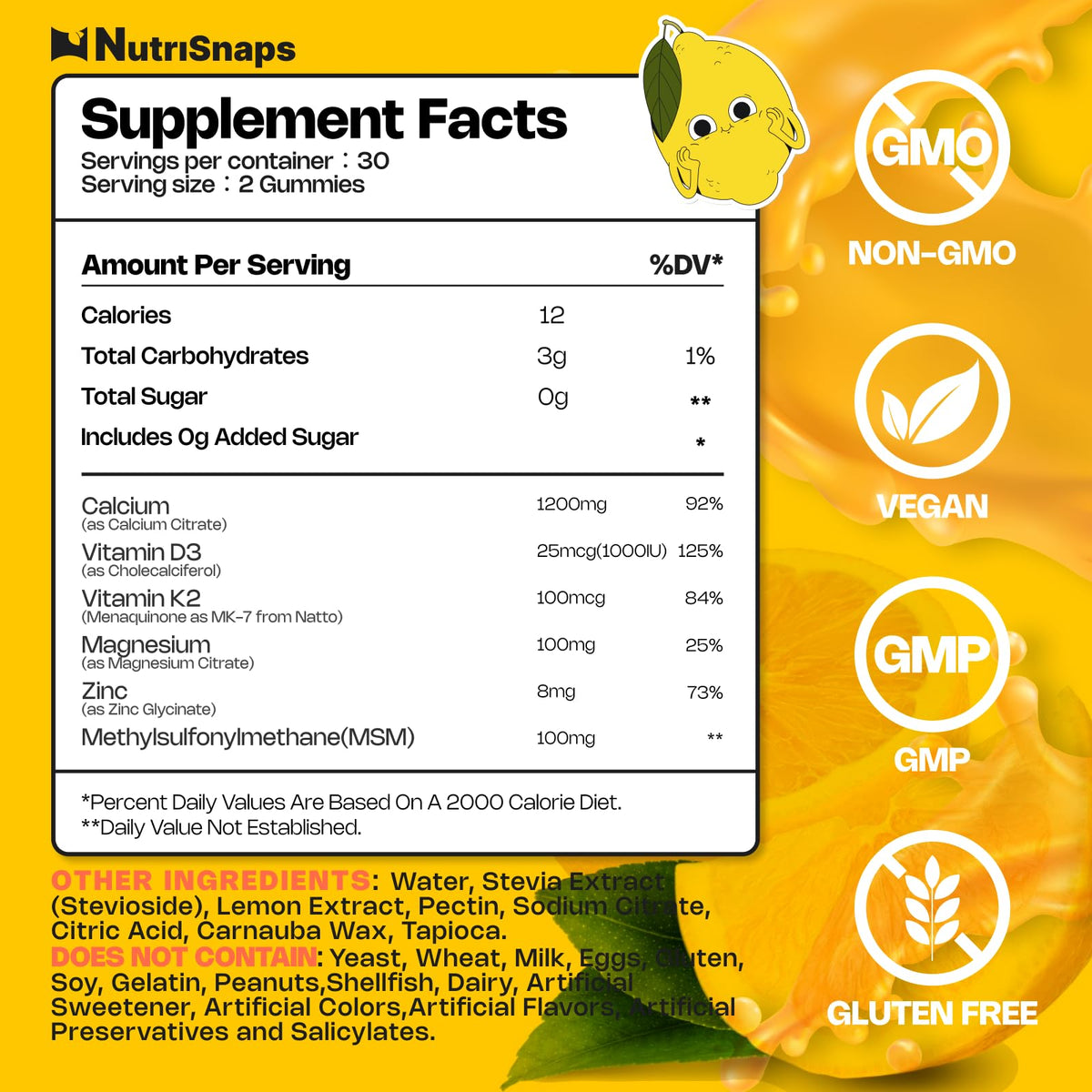 Emballage des gummies de citrate de calcium Nutrisnaps