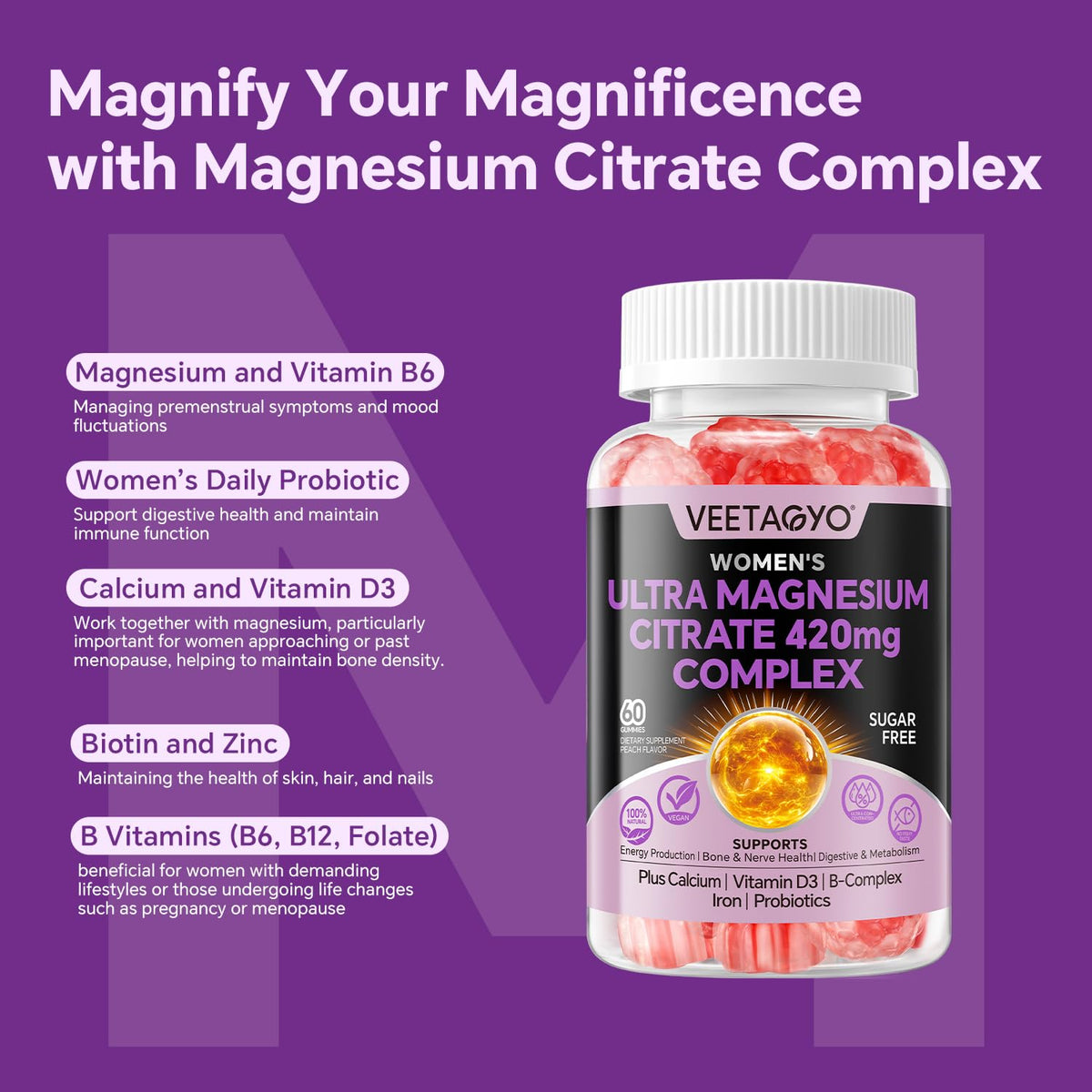 Emballage des gummies de citrate de magnésium VEETAGYO