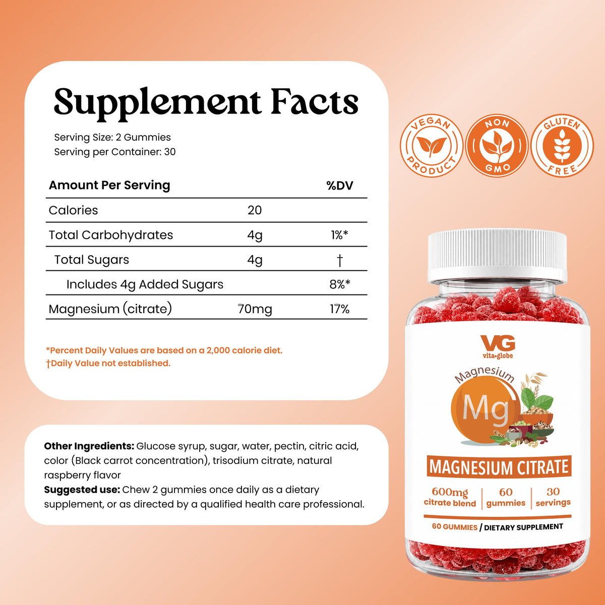 Emballage des gummies de citrate de magnésium VITA GLOBE