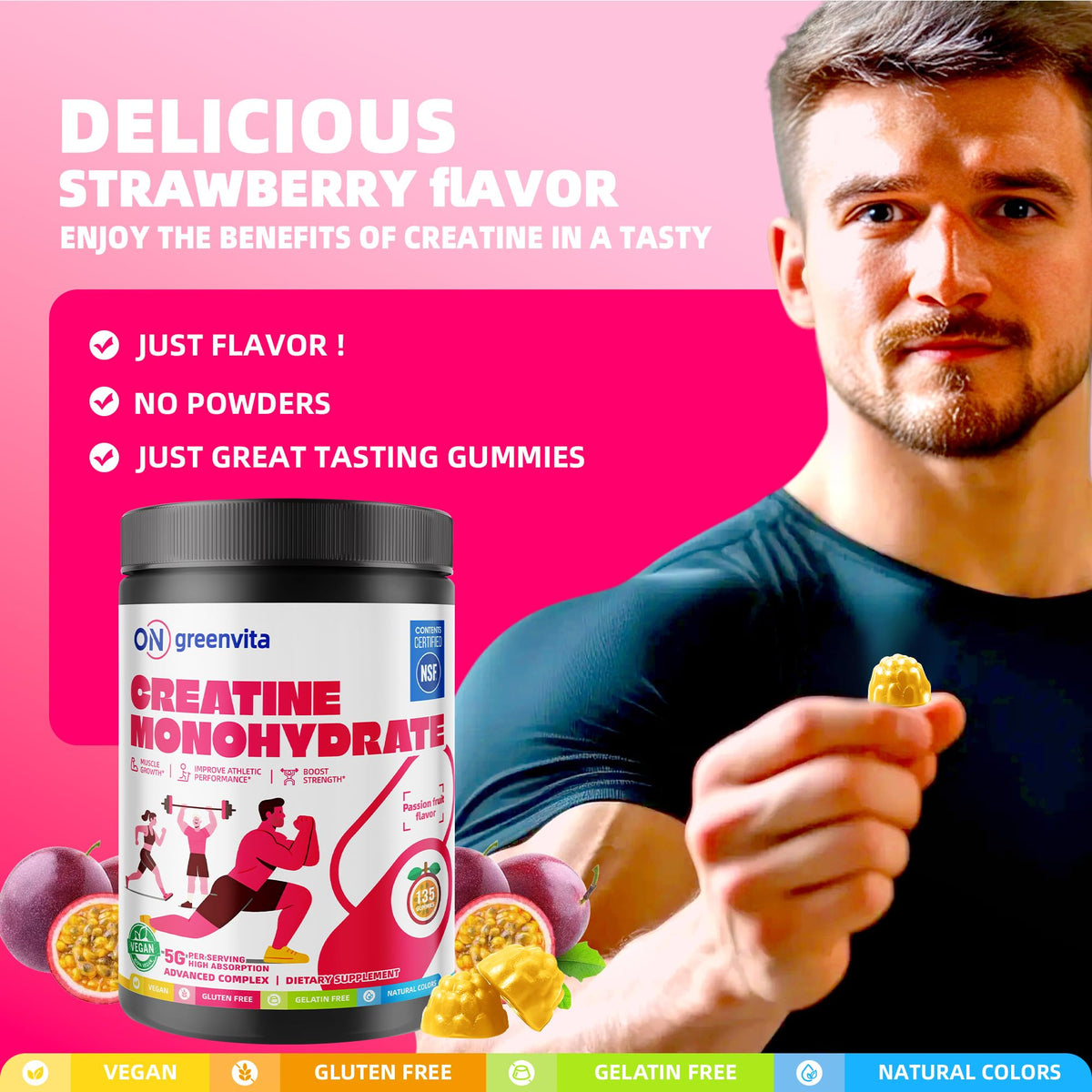 Emballage des gummies de créatine avec informations nutritionnelles visibles