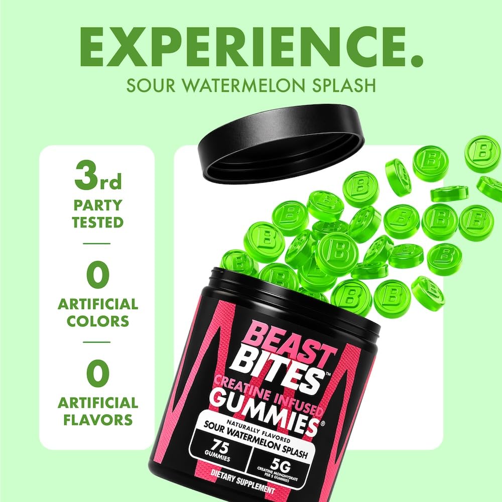 Emballage des Gummies de Créatine BEAST BITES avec informations nutritionnelles