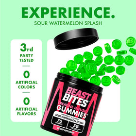 Emballage des Gummies de Créatine BEAST BITES avec informations nutritionnelles