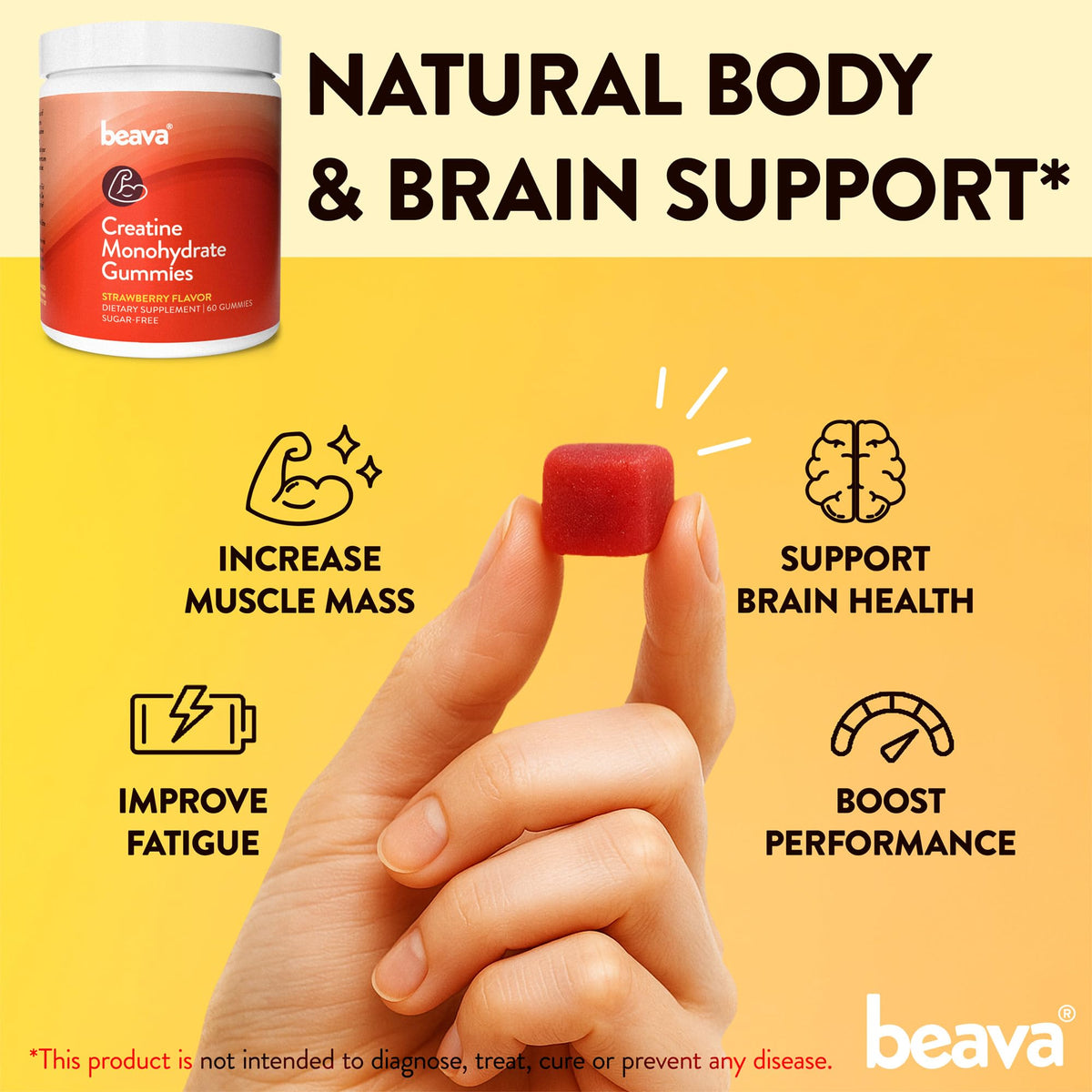 Emballage des gummies de créatine beava, informations nutritionnelles