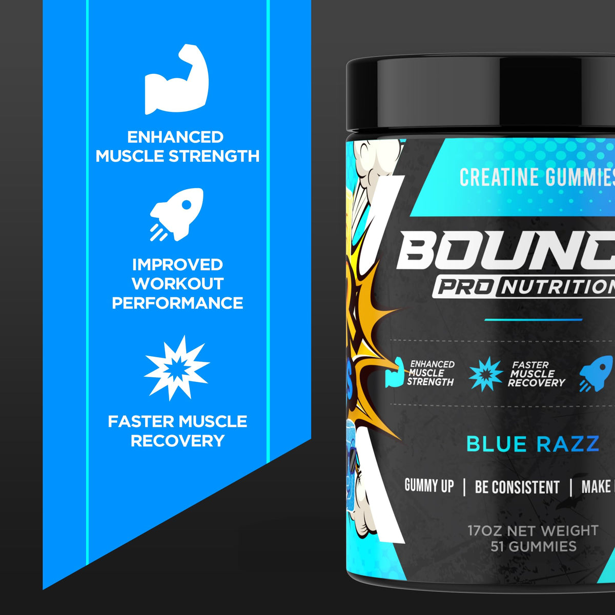 Emballage des gummies de créatine Bounce Pro sur une table